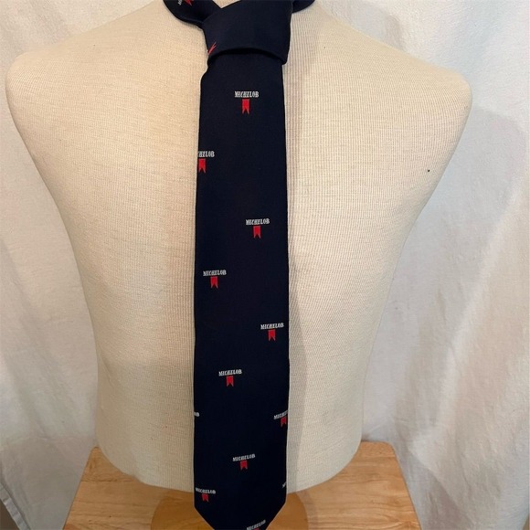 Vtg Michelob Logo Geometric Tie Blue Men's Designer Necktie brewmania Careercore - Picture 1 of 6